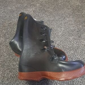 Sturdy Black Rain Boots with Brown Sole